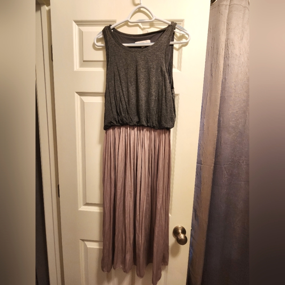 Loft, Pink and Grey dress, Size Petite Large